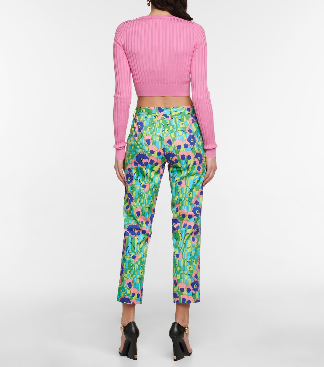 Pantalon droit en coton mélangé à fleurs | Dolce&Gabbana