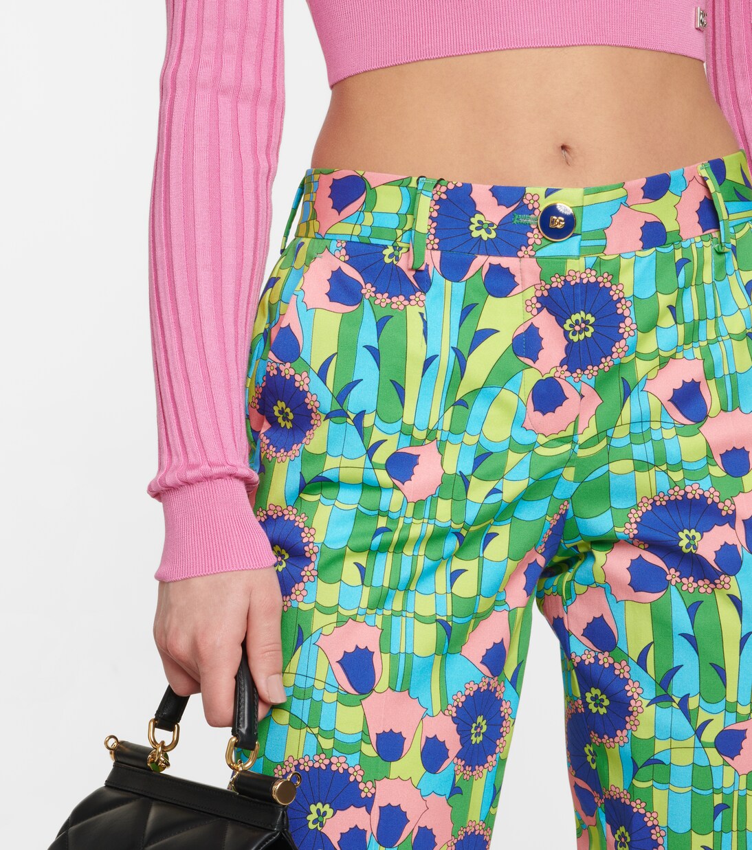 Pantalon droit en coton mélangé à fleurs | Dolce&Gabbana