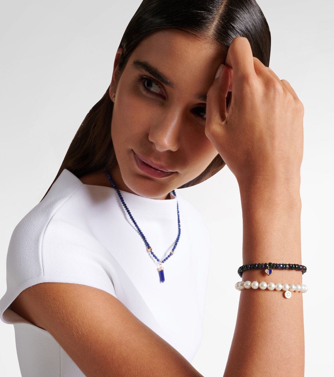 Heart 14kt gold charm bracelet with diamonds and opals | Sydney Evan