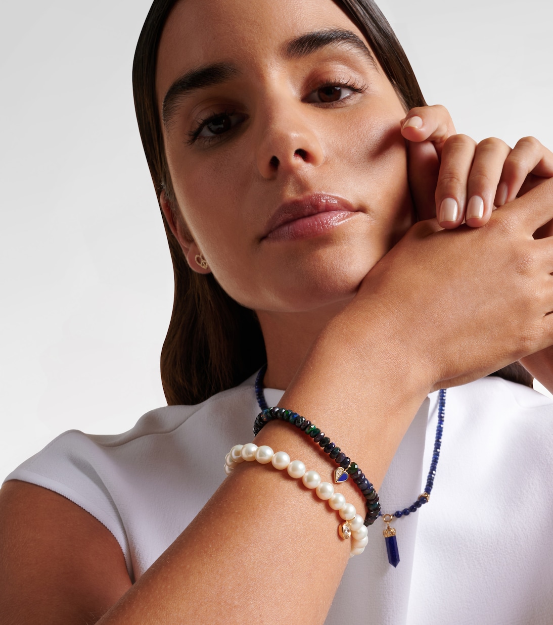 Heart 14kt gold charm bracelet with diamonds and opals | Sydney Evan