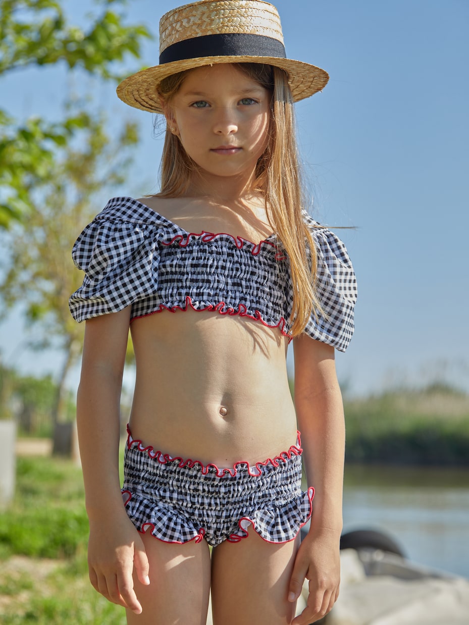 Gingham puff-sleeve bikini | Suncracy