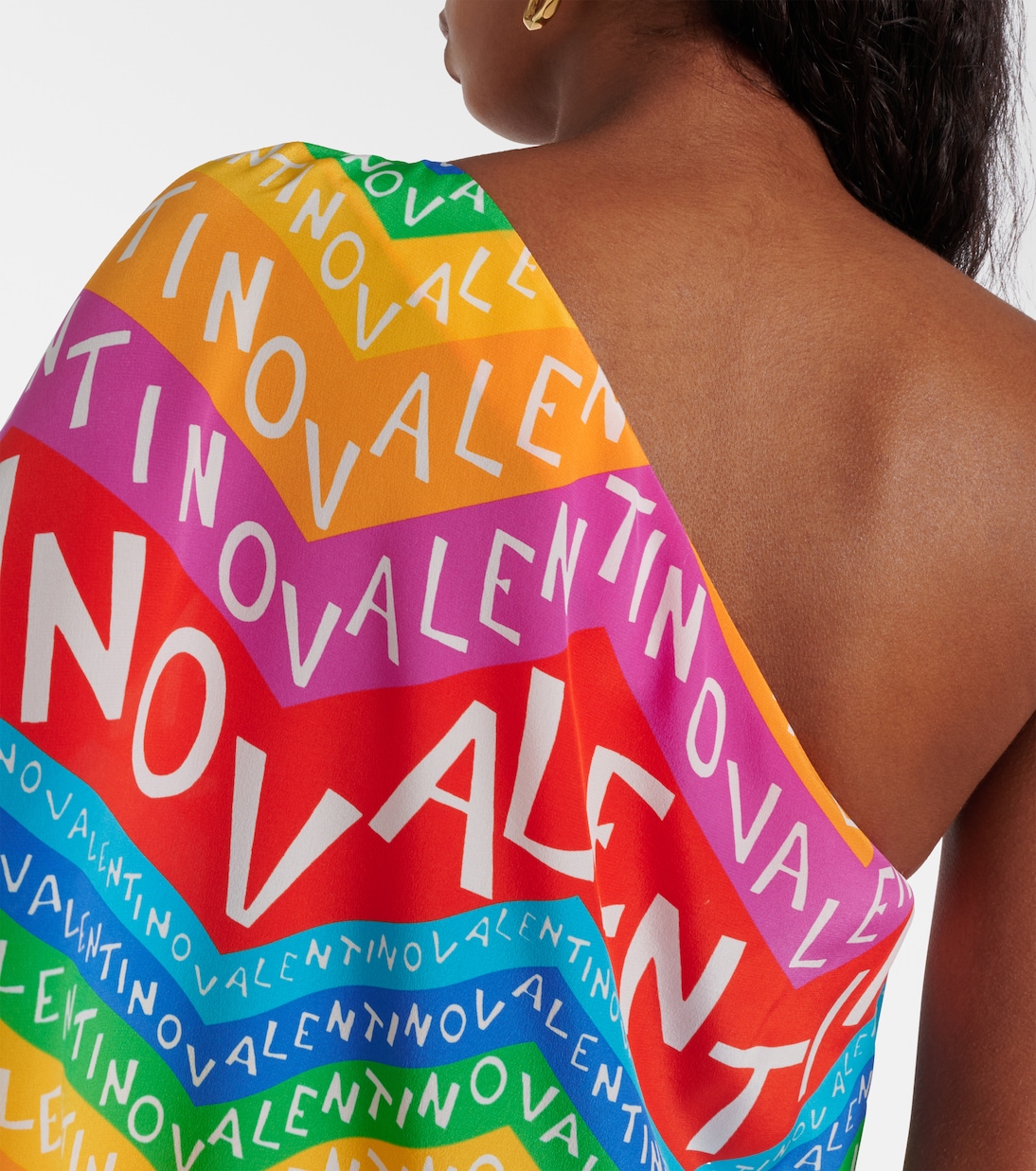 Abito midi monospalla in seta con logo  | Valentino