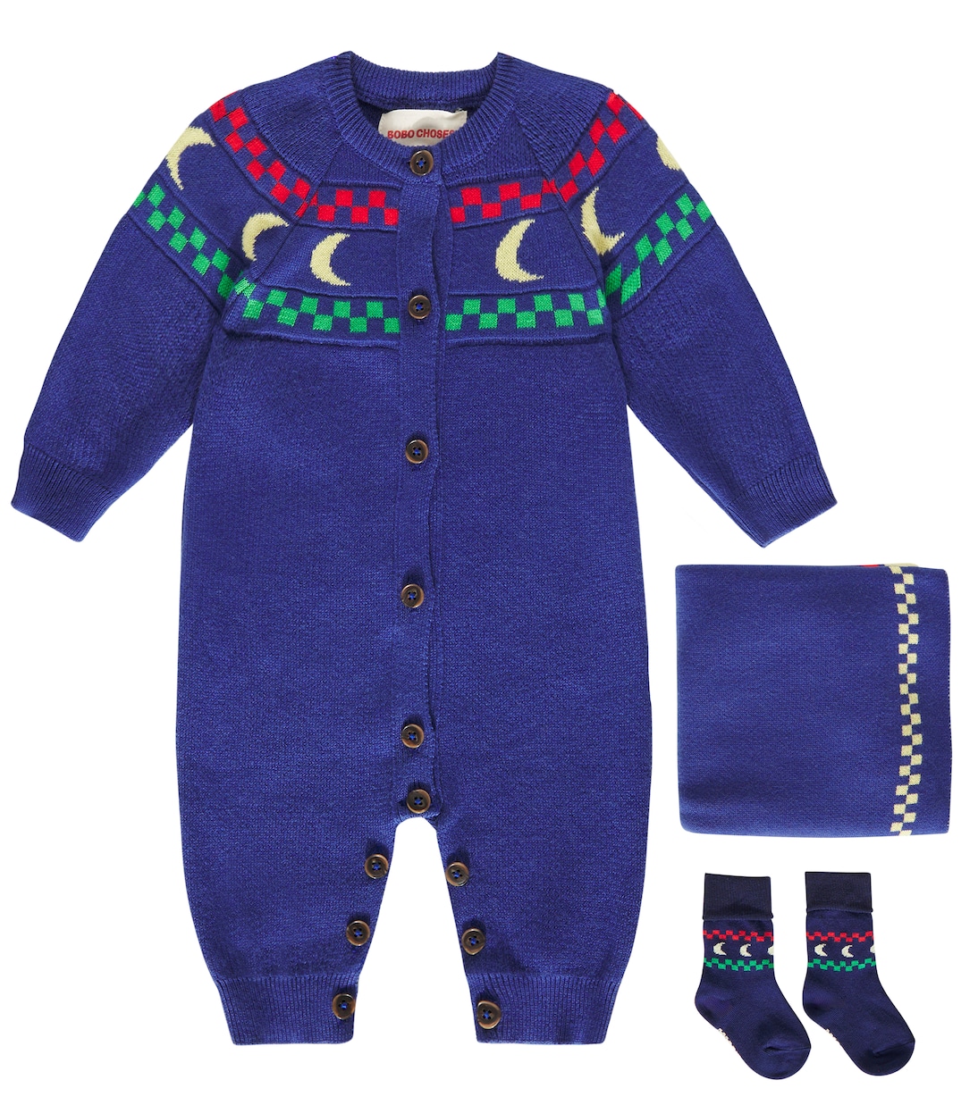 Baby Beneath The Moon onesie, socks, and blanket set | Bobo Choses
