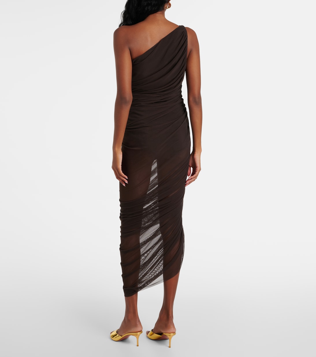 Ruched mesh midi dress | Norma Kamali