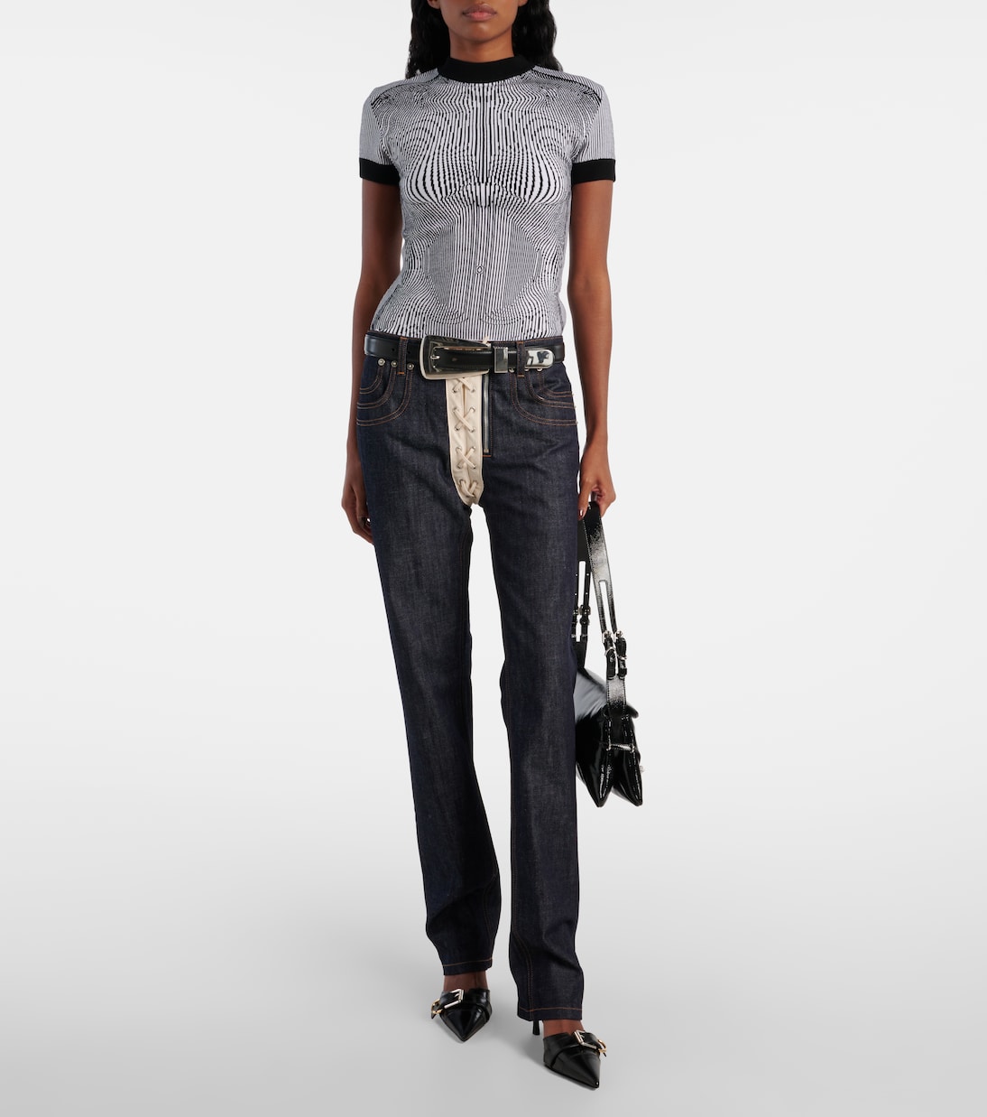 Top Morphing Pinstripe in jacquard di jersey | Jean Paul Gaultier