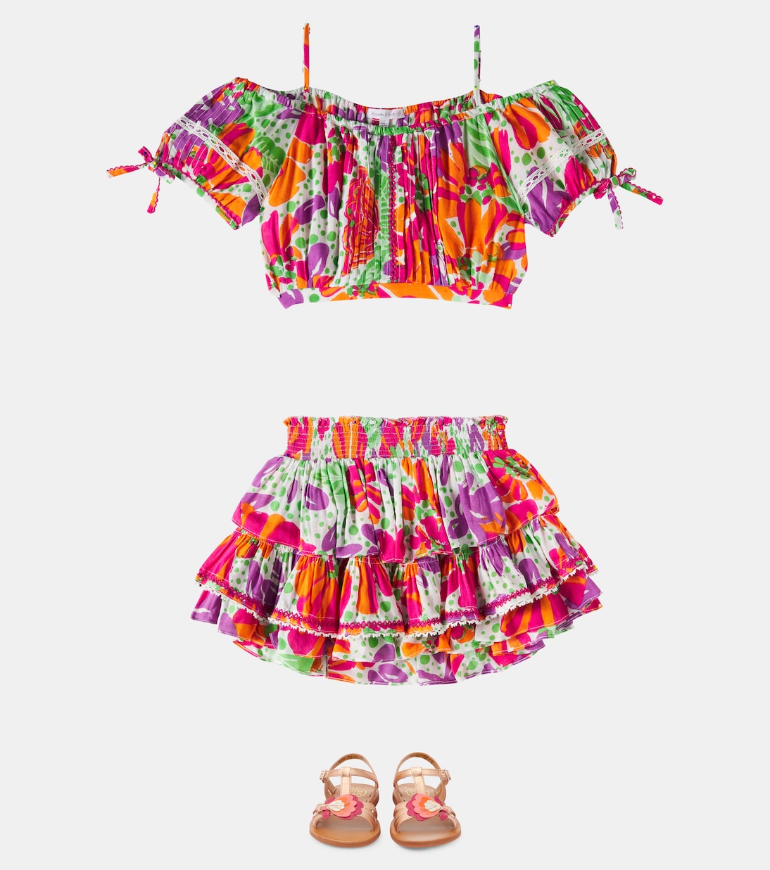Gonna Ariane a balze con stampa floreale | Poupette St Barth Kids