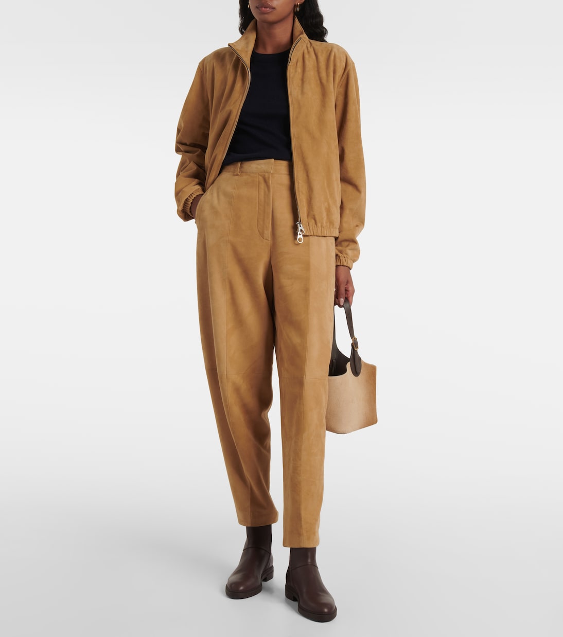 Pantaloni tapered in suede a vita alta | Loro Piana