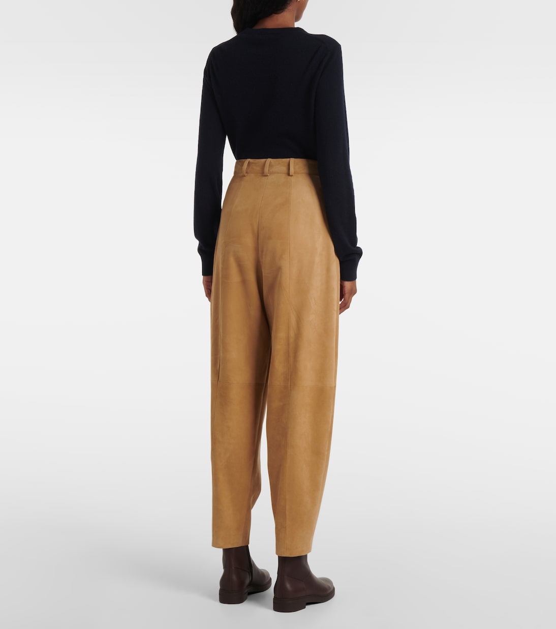 Pantaloni tapered in suede a vita alta | Loro Piana