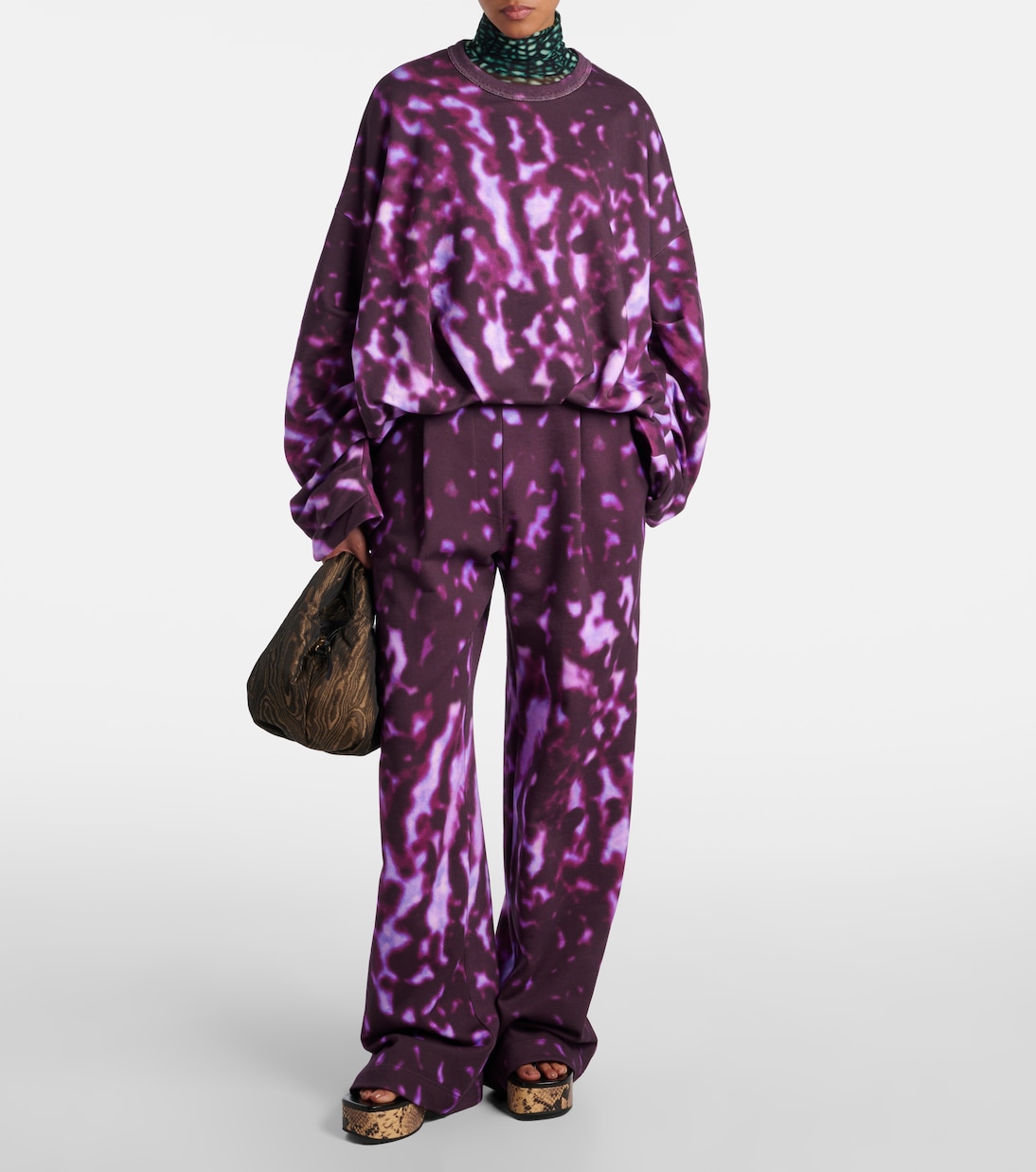 Sweat-shirt drapé imprimé en coton | Dries Van Noten