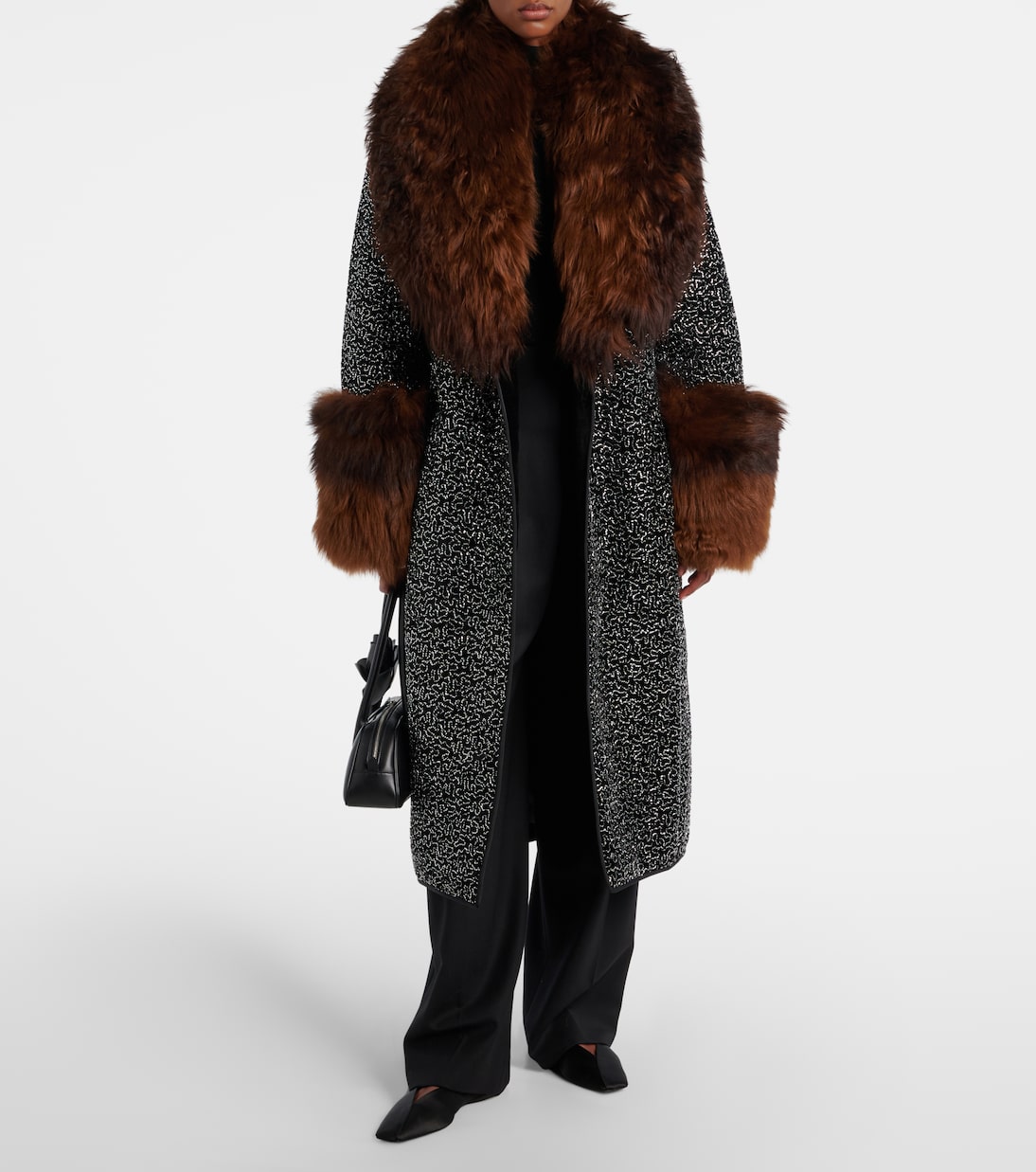 Embellished shearling-trimmed coat | Jacques Wei