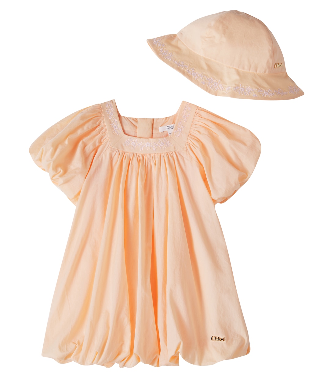 Baby embroidered cotton dress and hat set | Chloé Kids