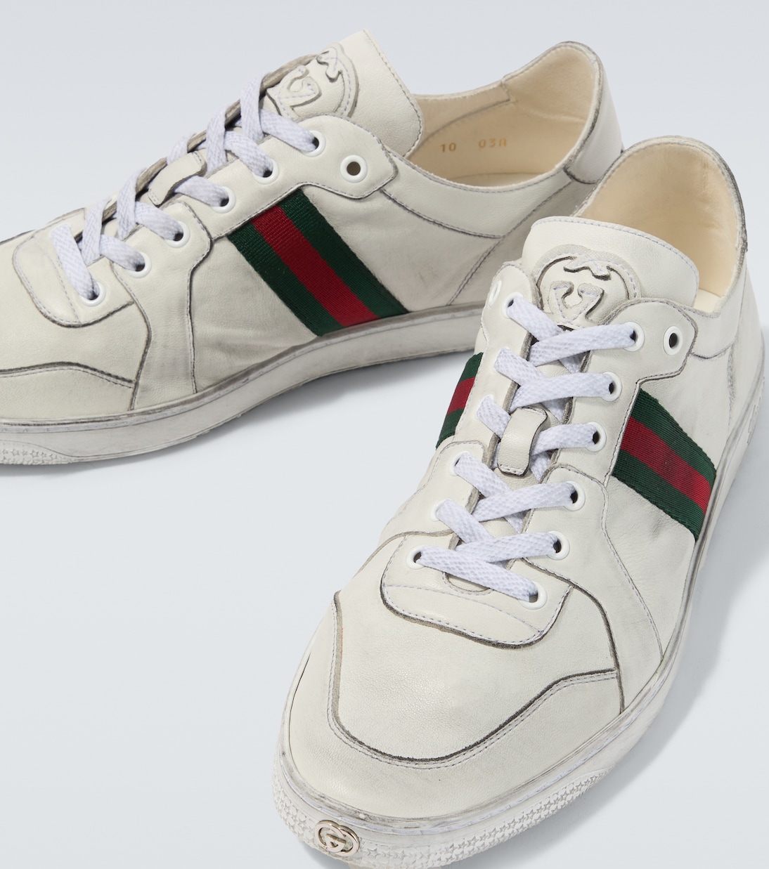 Stretch Web Stripe leather sneakers | Gucci