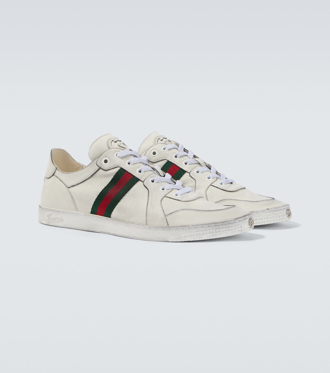 Stretch Web Stripe leather sneakers | Gucci