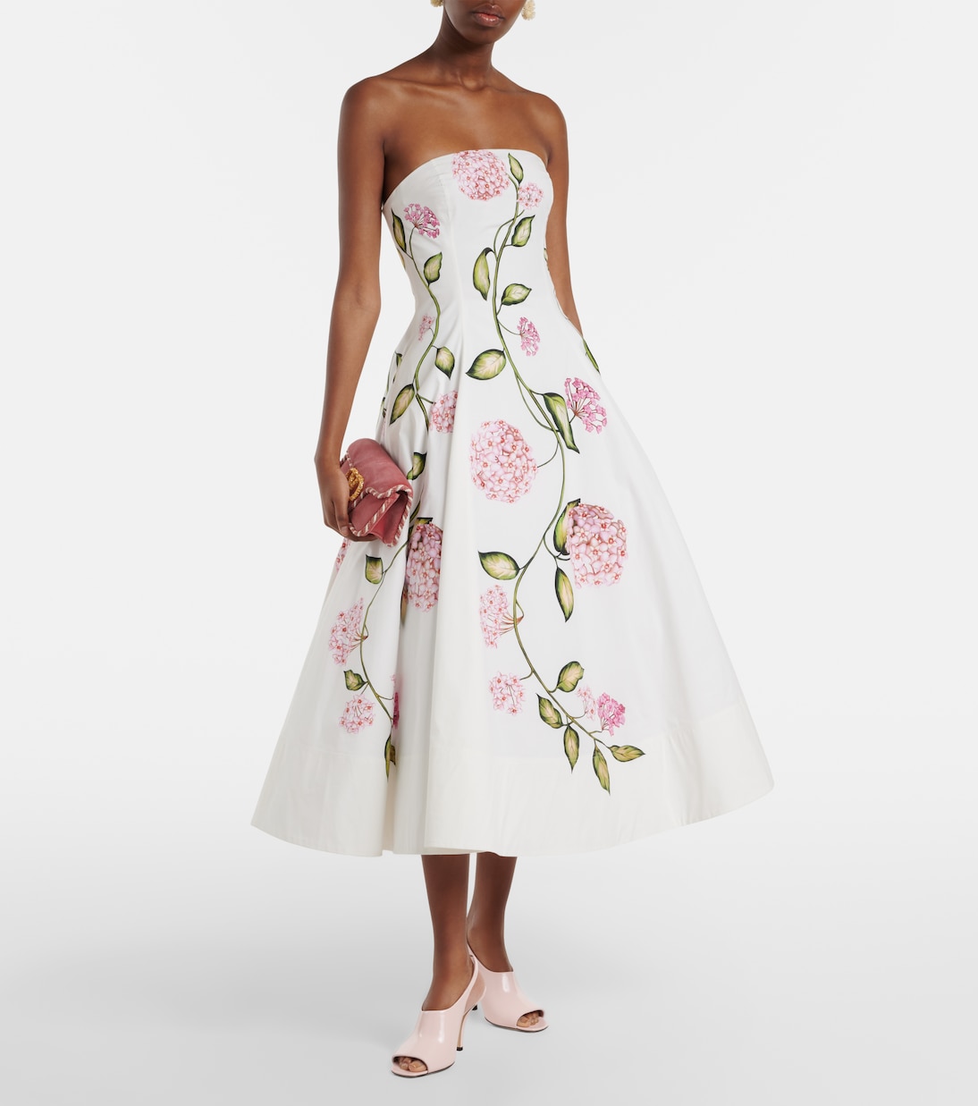 Floral cotton-blend poplin bustier gown | Oscar de la Renta