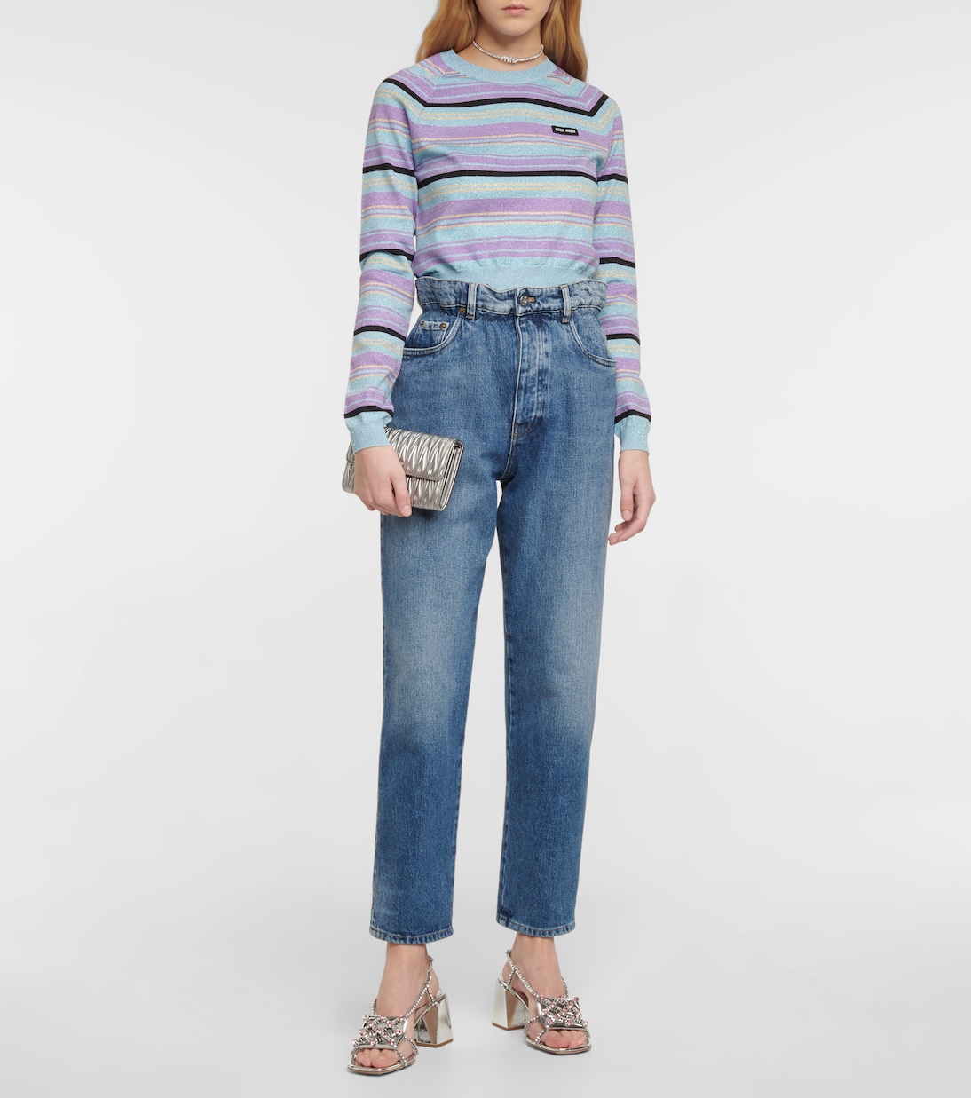 Pullover in misto seta a righe | Miu Miu
