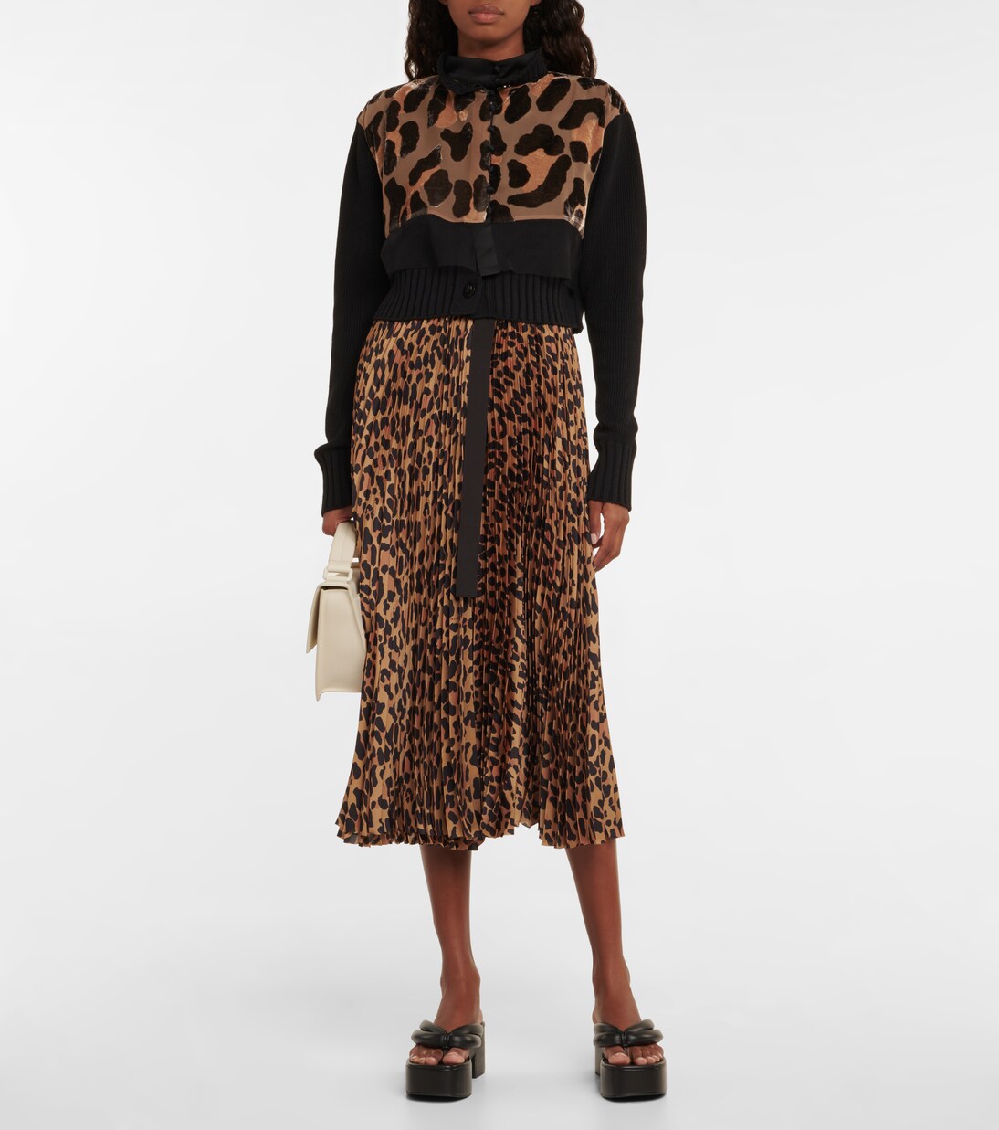 Cotton-blend leopard-print cropped cardigan | Sacai