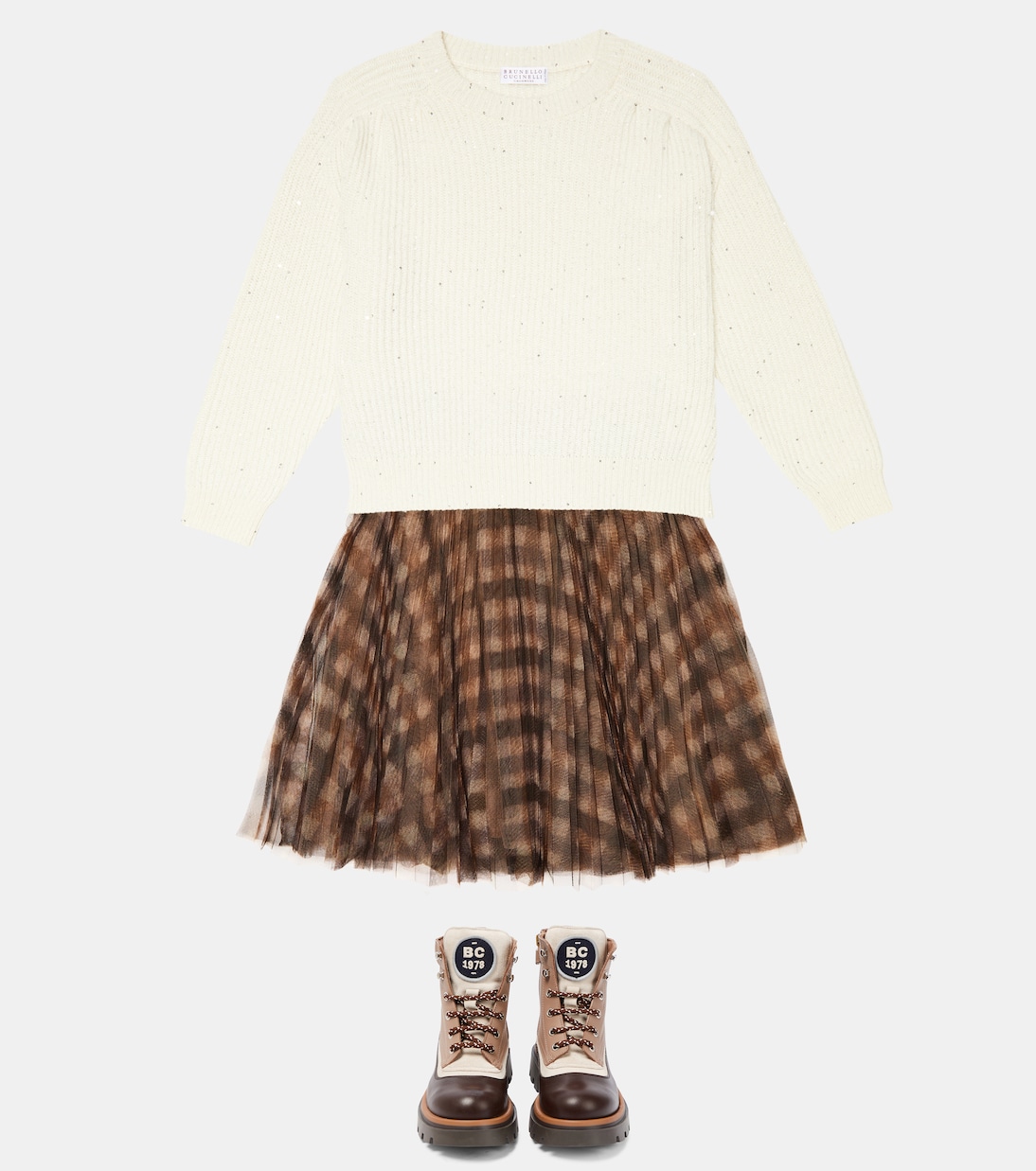 Checked pleated tulle skirt | Brunello Cucinelli Kids