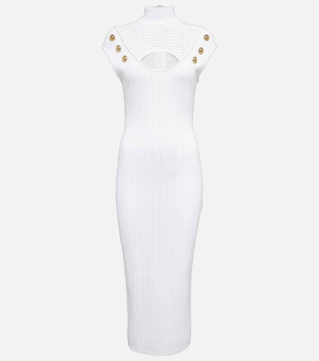 Mesh trimmed midi dress in white Balmain Mytheresa