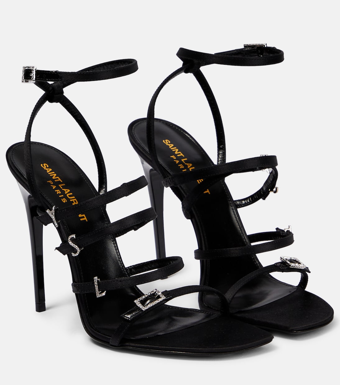 Jerry embellished satin sandals in black Saint Laurent Mytheresa