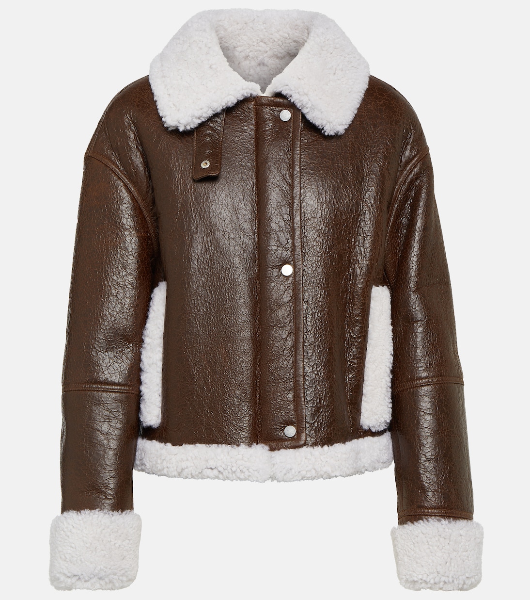 Shearling trimmed leather jacket in brown Yves Salomon Mytheresa