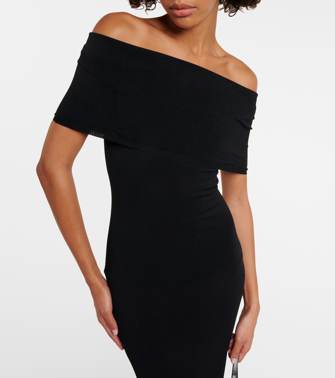 Vestido midi acanalado sin hombros | Wardrobe.NYC