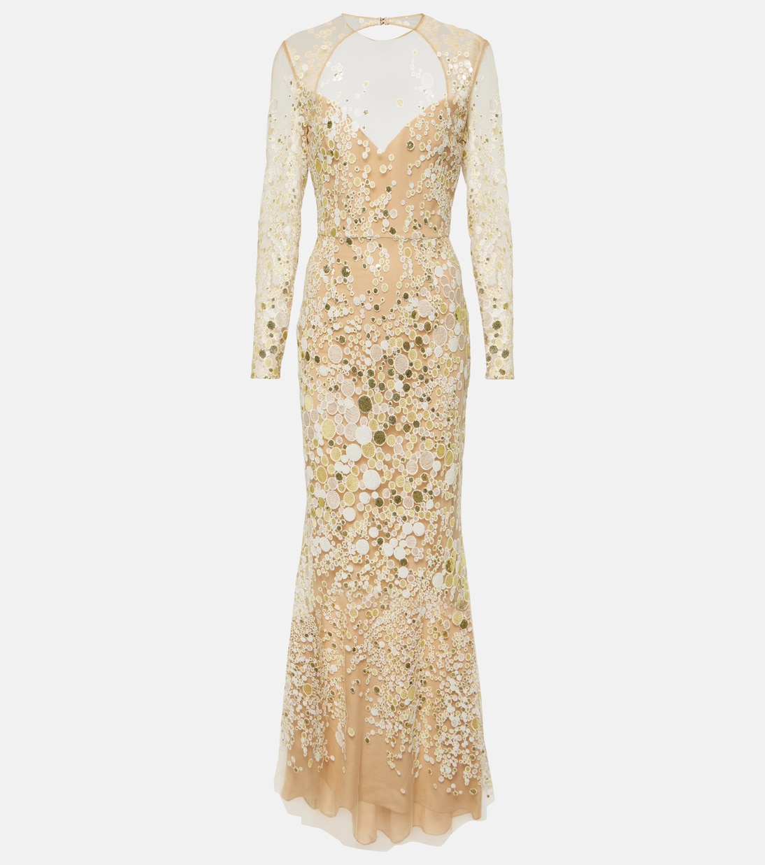 Abito lungo in tulle con ricamo | Elie Saab