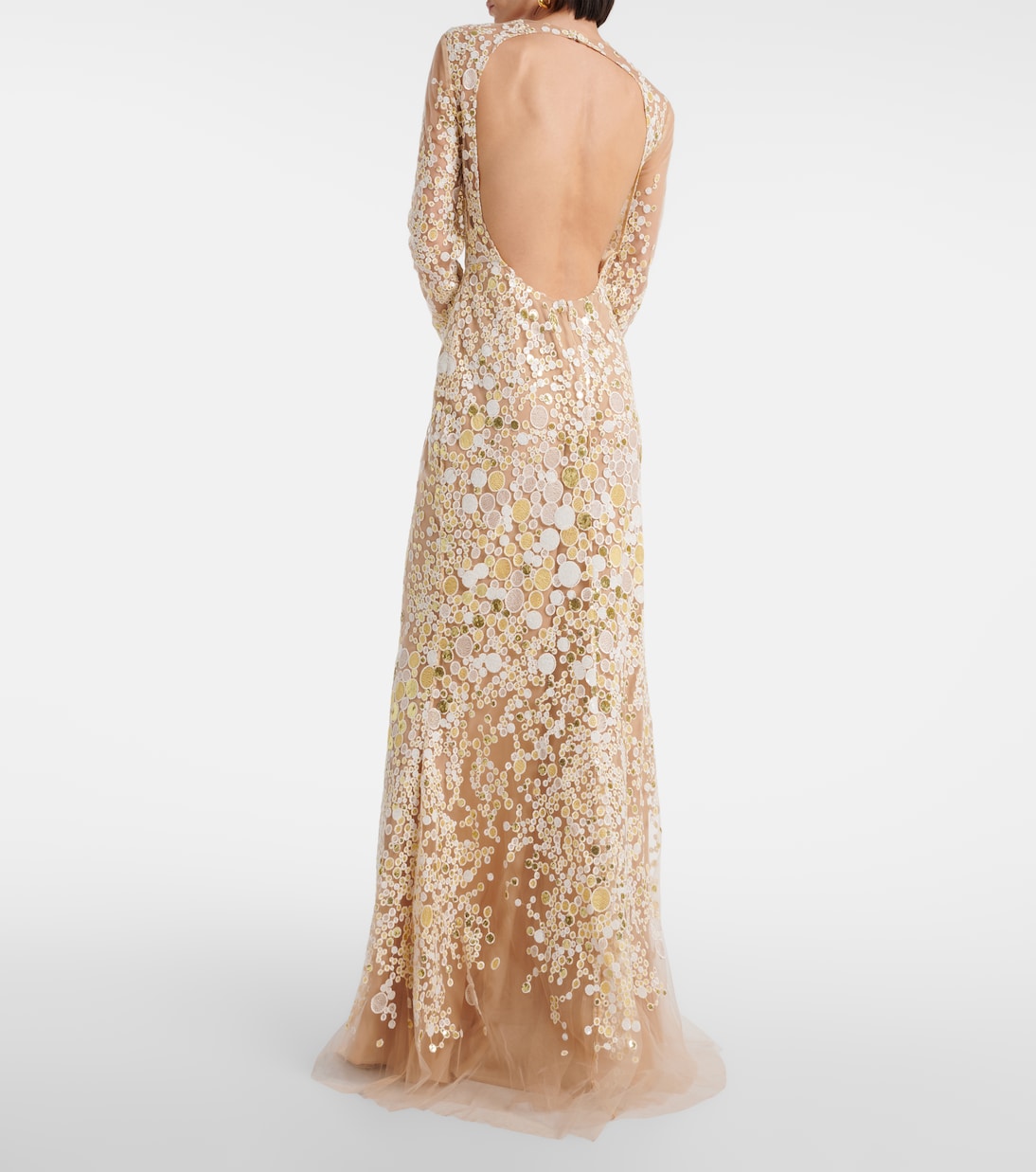 Abito lungo in tulle con ricamo | Elie Saab