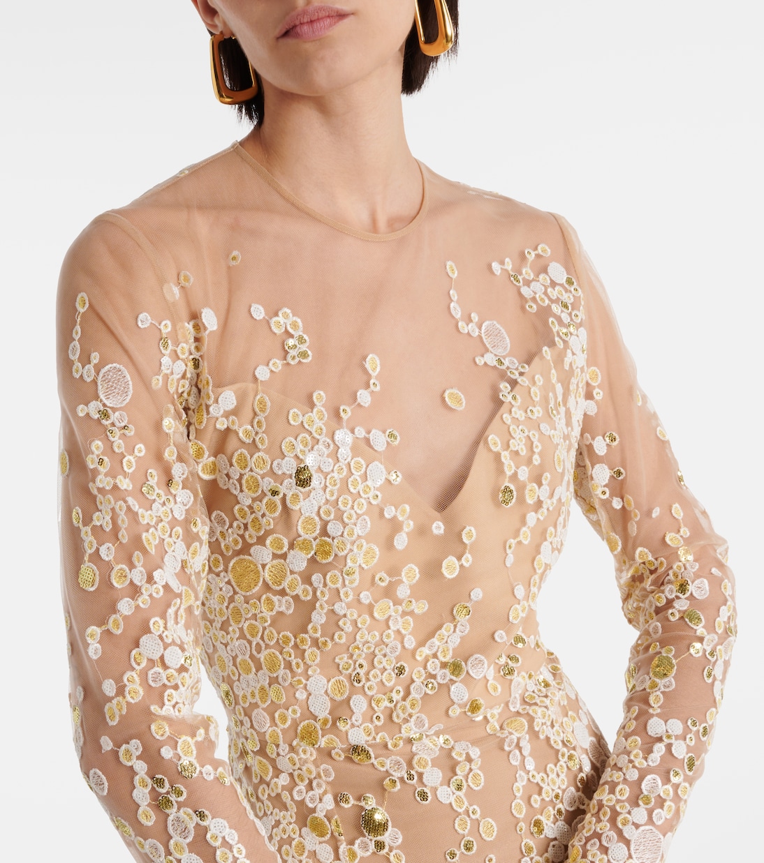 Abito lungo in tulle con ricamo | Elie Saab