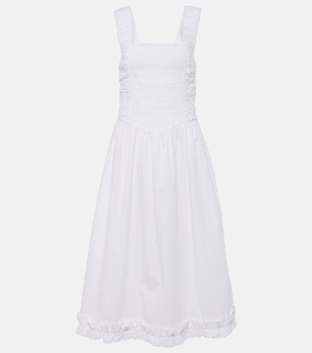 Shirred cotton poplin midi dress | Ganni