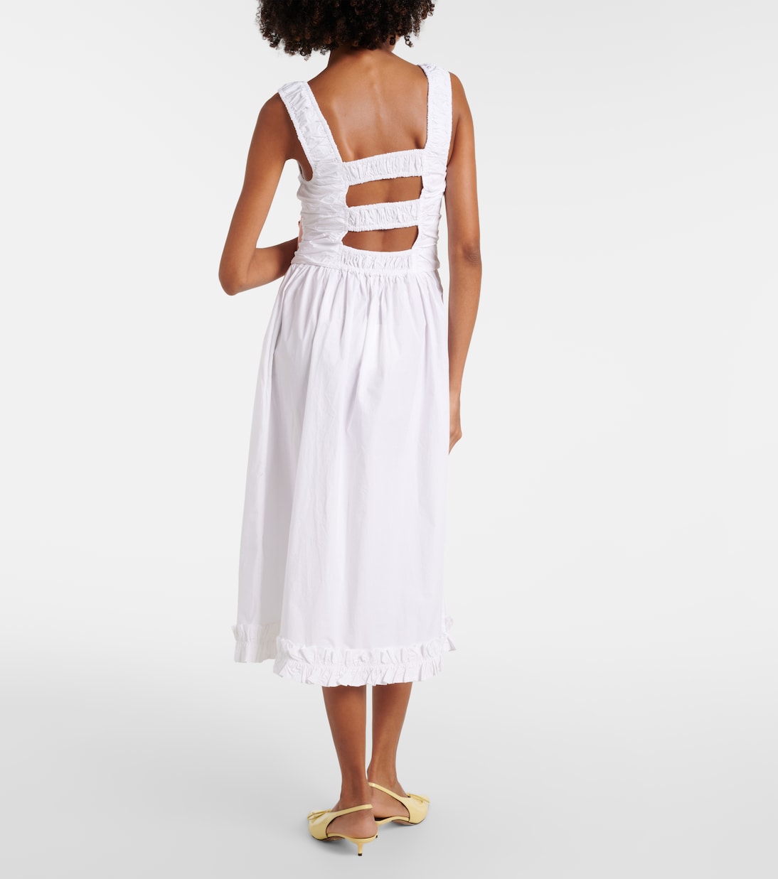 Shirred cotton poplin midi dress | Ganni