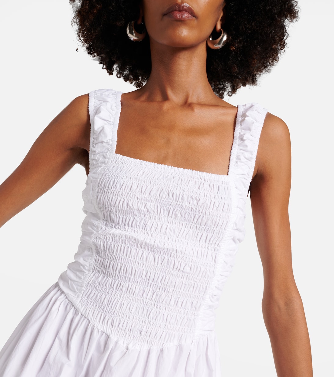 Shirred cotton poplin midi dress | Ganni