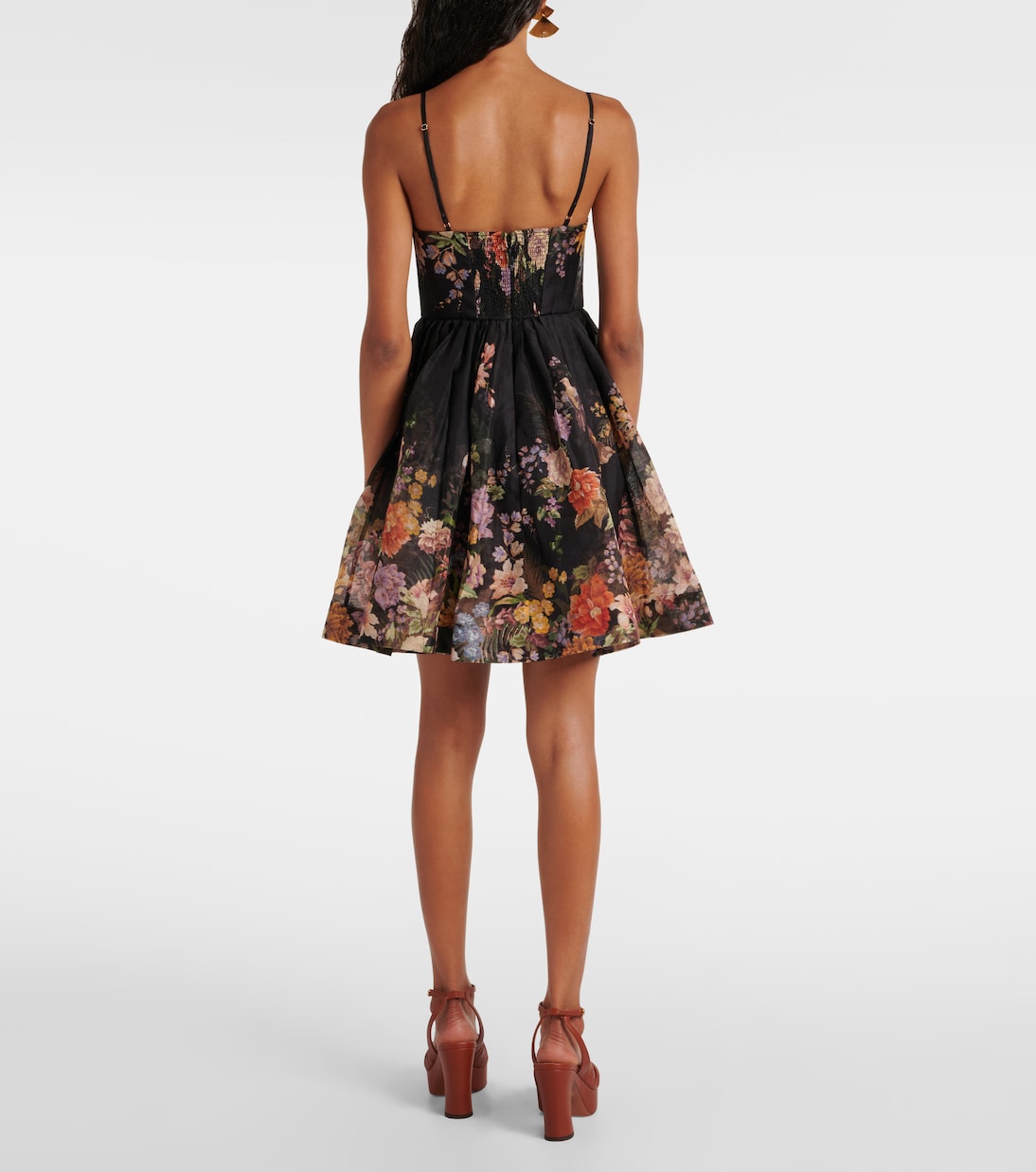 Pavilion floral linen and silk minidress in black