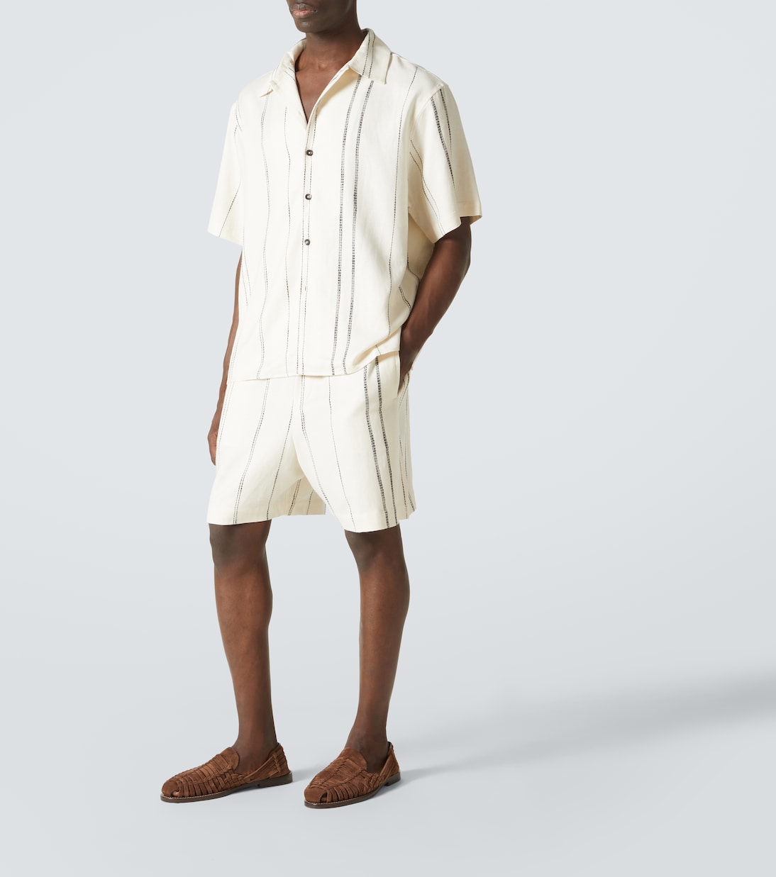 Chemise rayée en lin et coton mélangés | Commas