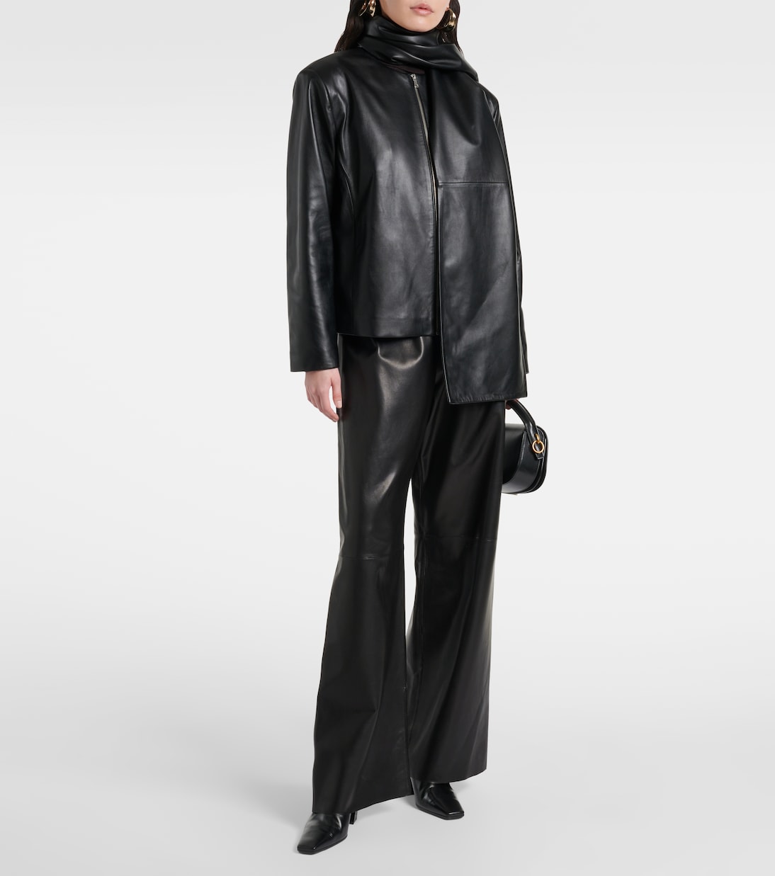 Pantaloni a gamba larga Olan in pelle | Nour Hammour
