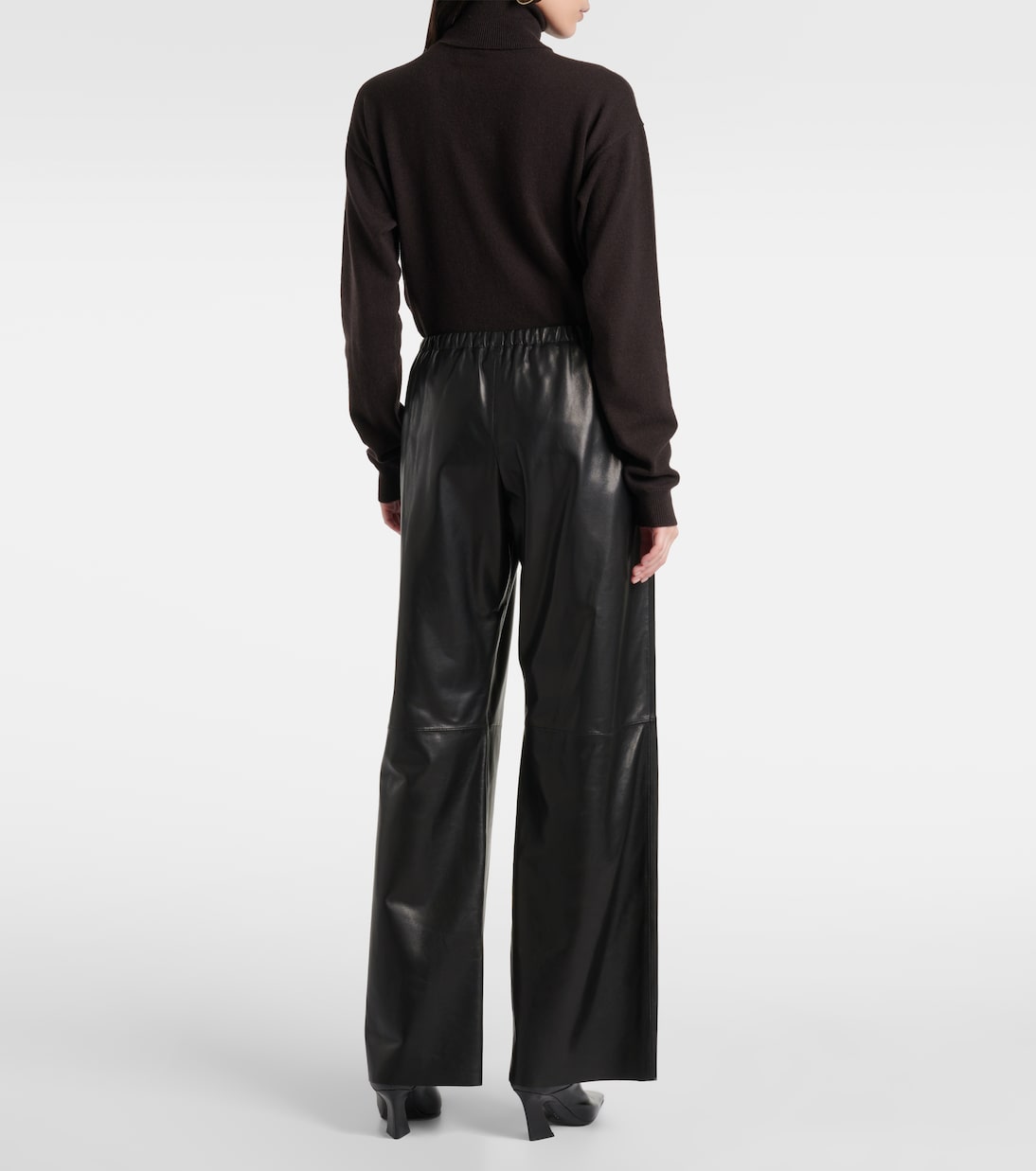 Pantaloni a gamba larga Olan in pelle | Nour Hammour