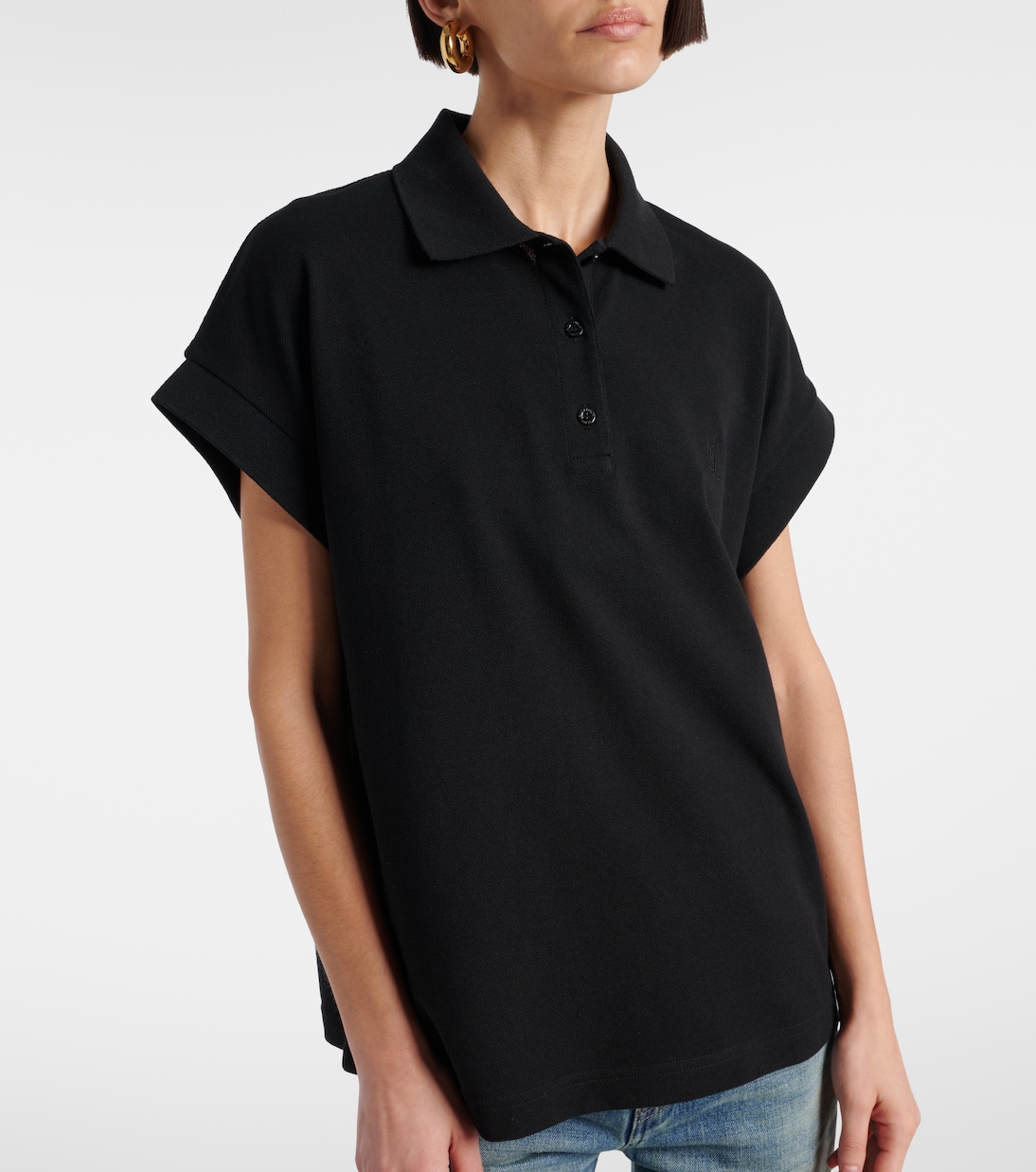 Polo Cassandre in piqué di misto cotone | Saint Laurent