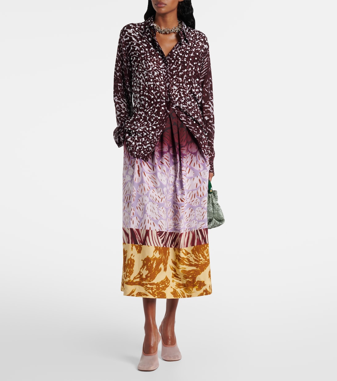 Falda larga de algodón estampada | Dries Van Noten