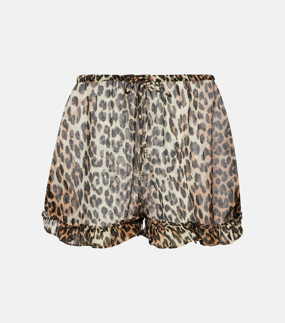 Leopard-print ruffled chiffon shorts | Ganni
