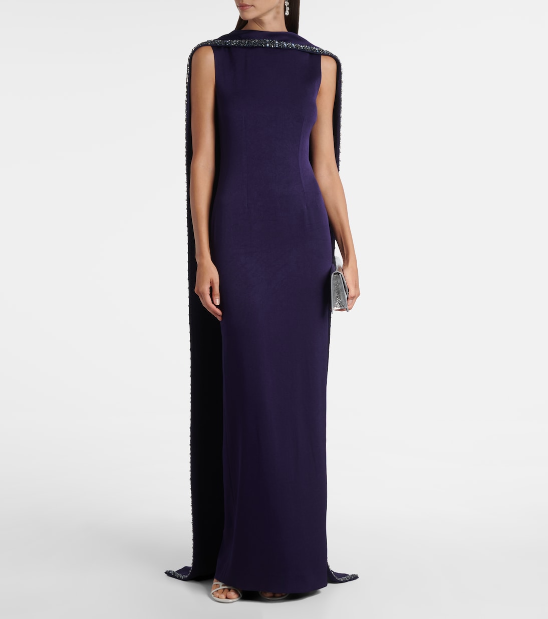 Embellished caped satin crêpe gown | Roland Mouret