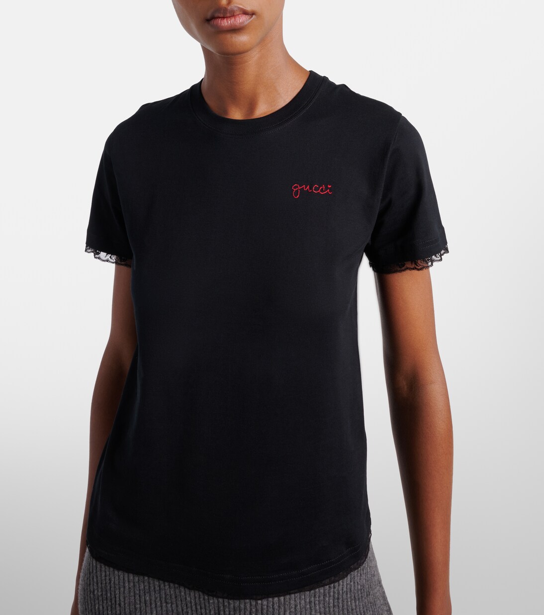 T-shirt brodé en coton et dentelle | Gucci