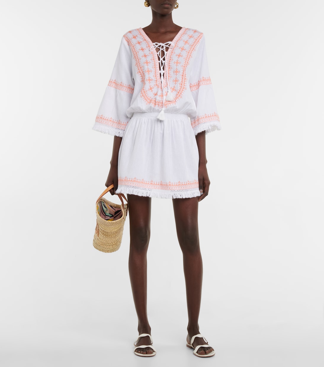 Martina cotton and linen embroidered minidress | Melissa Odabash