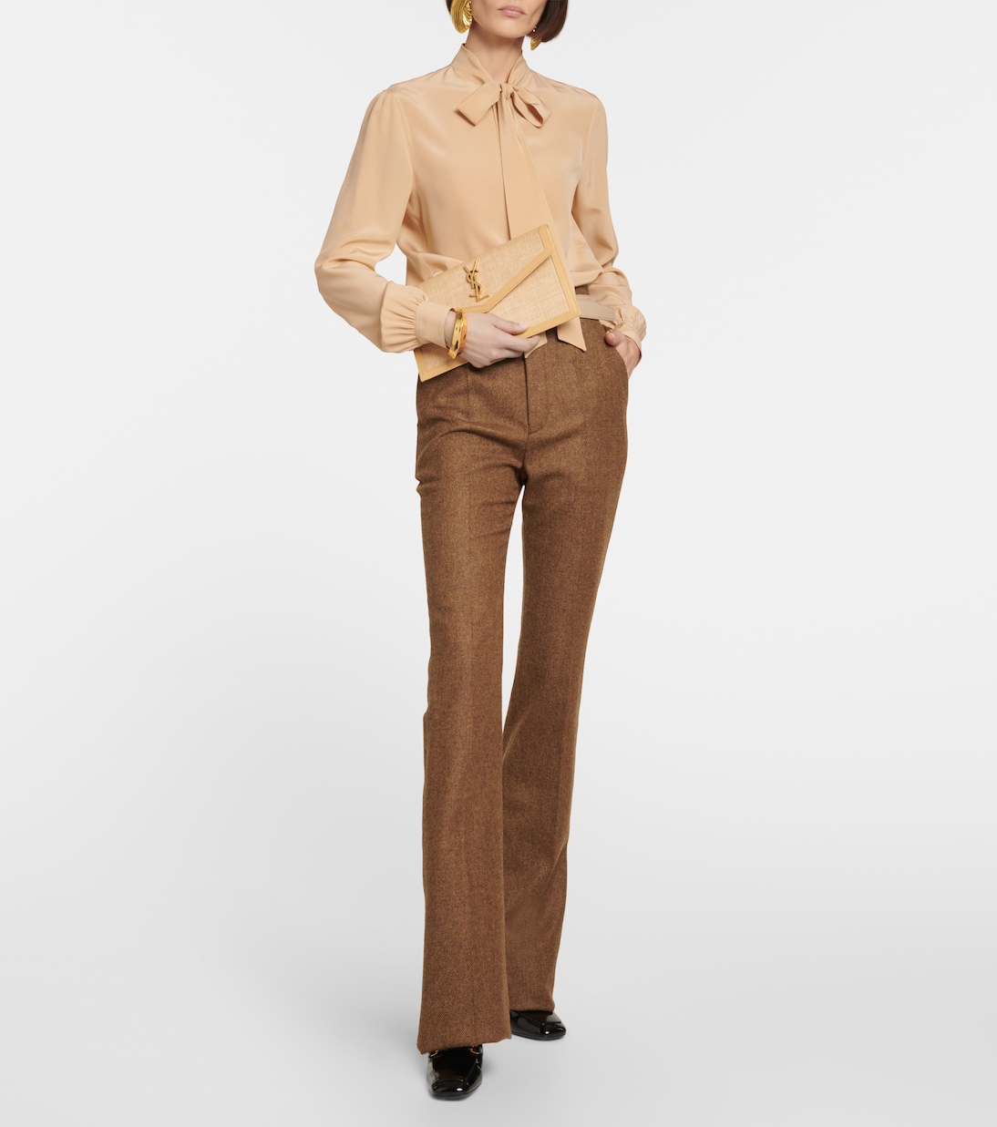 Clutch Uptown in rafia e pelle | Saint Laurent