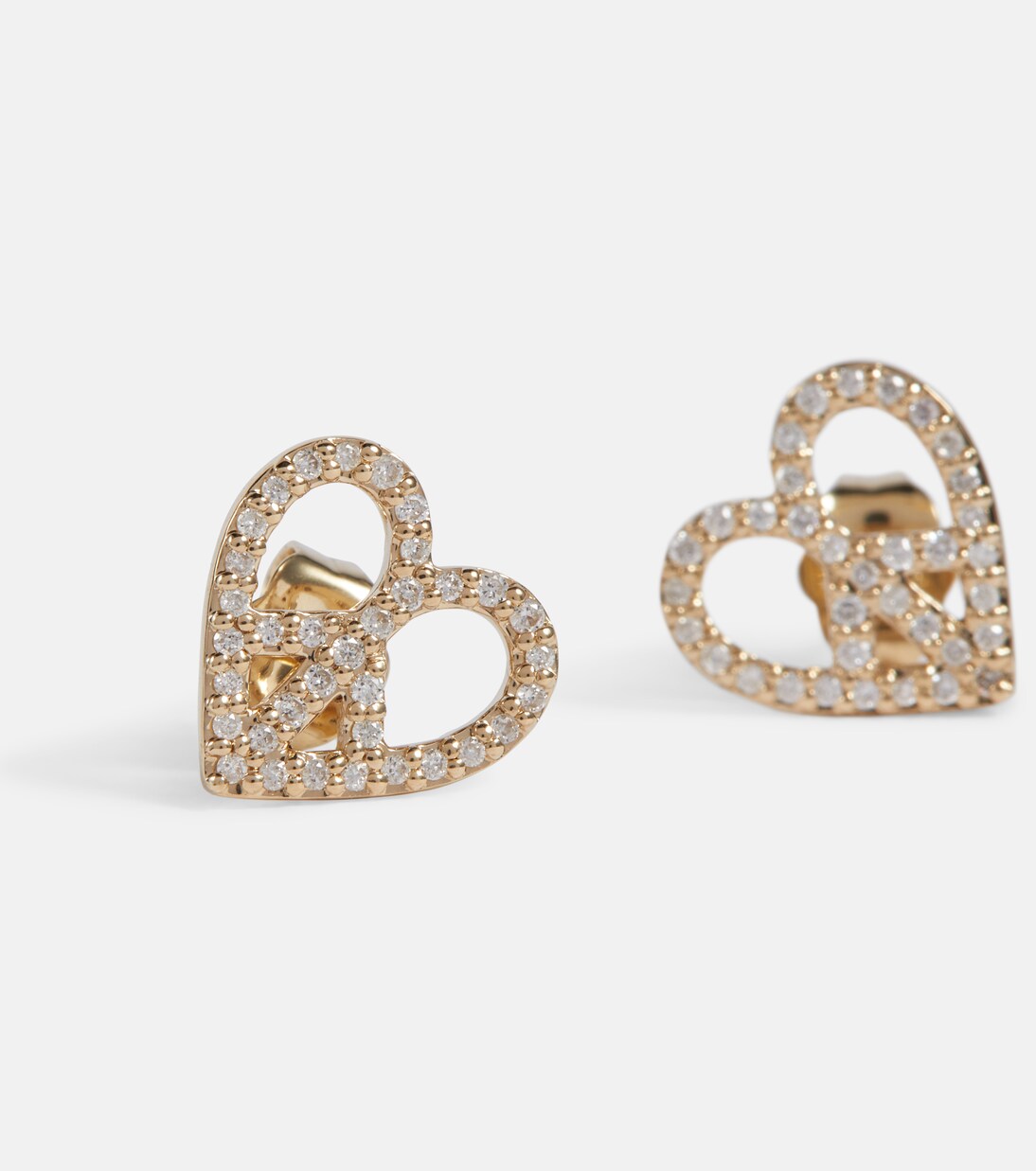 Orecchini in oro 14kt con cuore e diamanti, stile Sydney Evan per giovani trendy