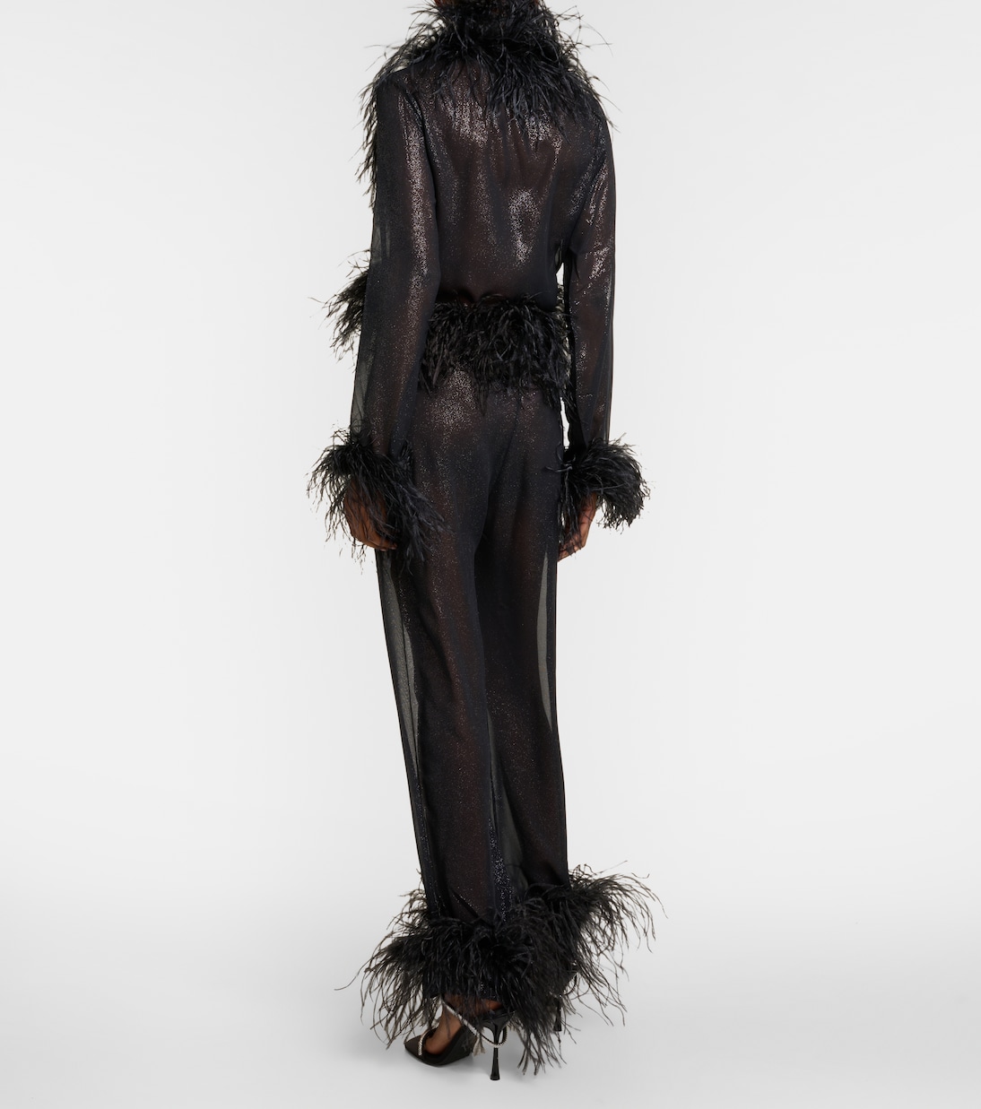Plumage feather-trimmed wide-leg pants | Oséree