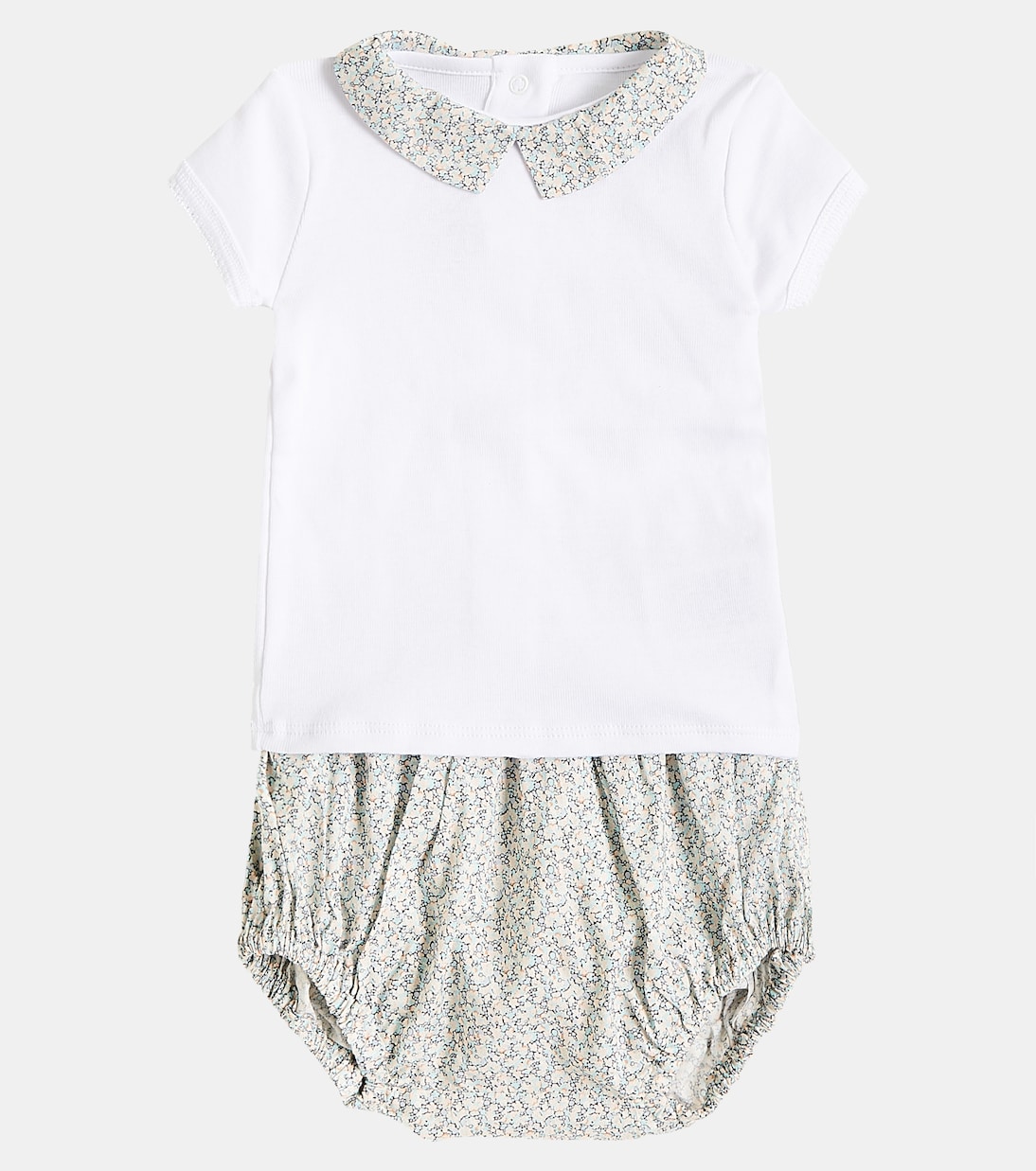 Baby cotton top, bloomers, and rattle set | Bonpoint