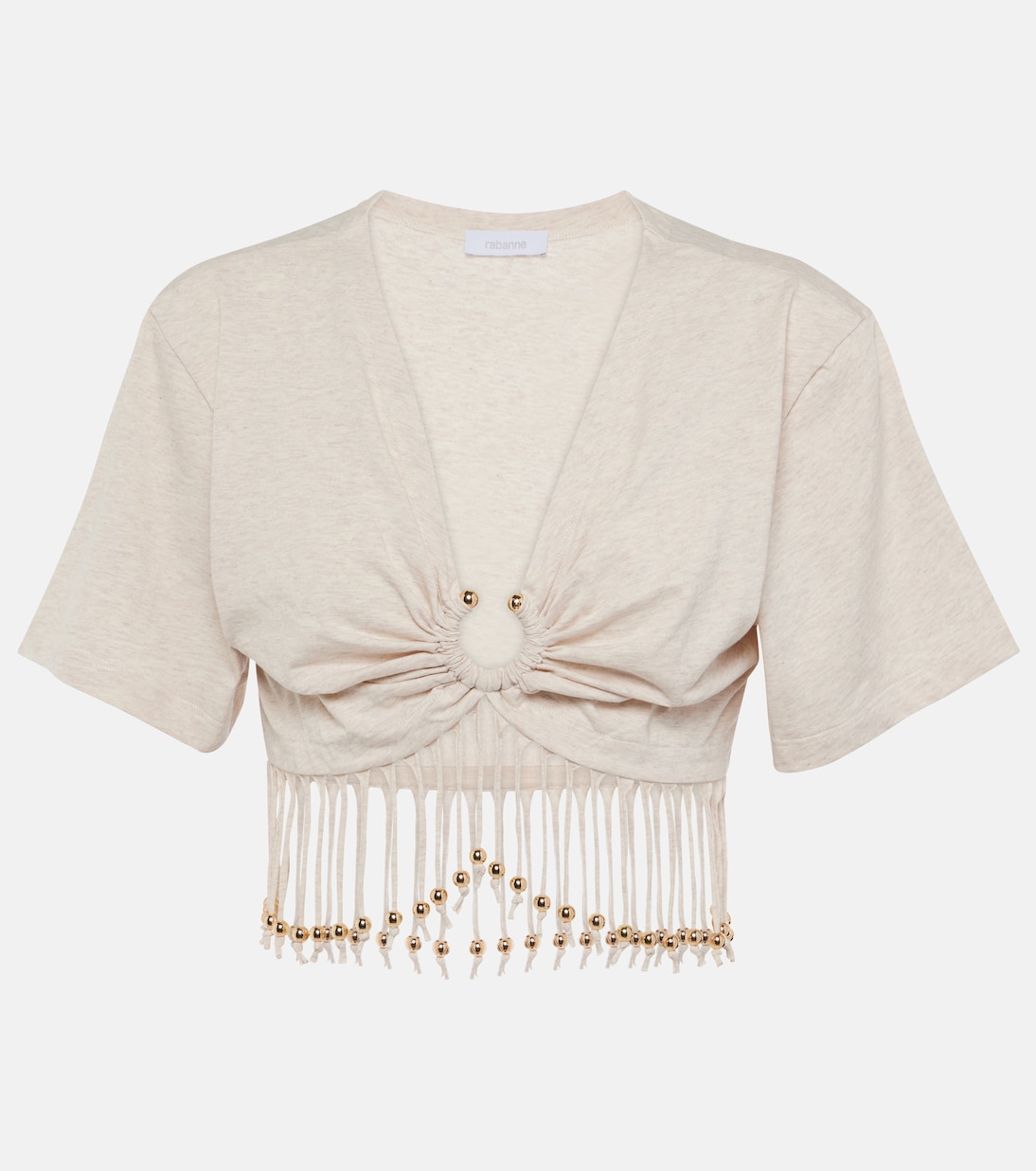 Crop top de algodón con cuentas y flecos | Rabanne