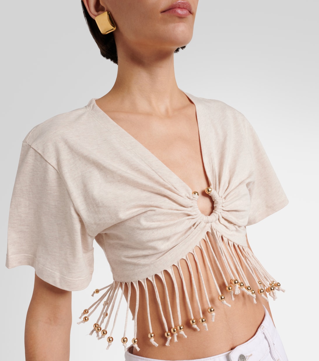 Crop top de algodón con cuentas y flecos | Rabanne