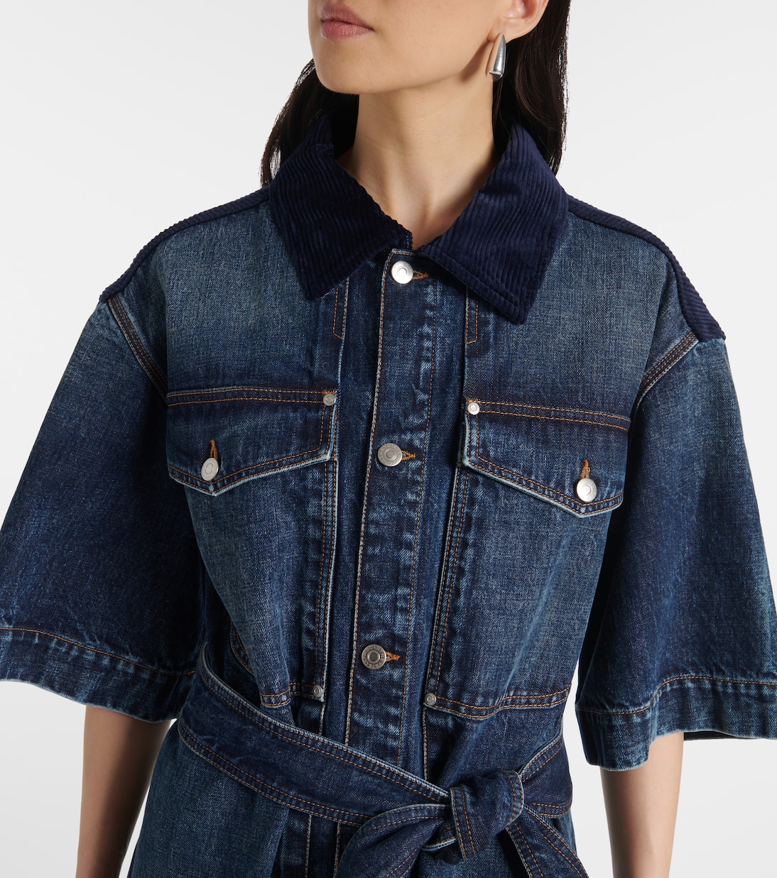 Corduroy-trimmed denim minidress | Stella McCartney