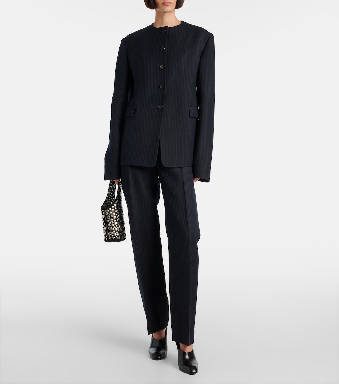 Lenn pinstripe wool-blend straight pants | Khaite