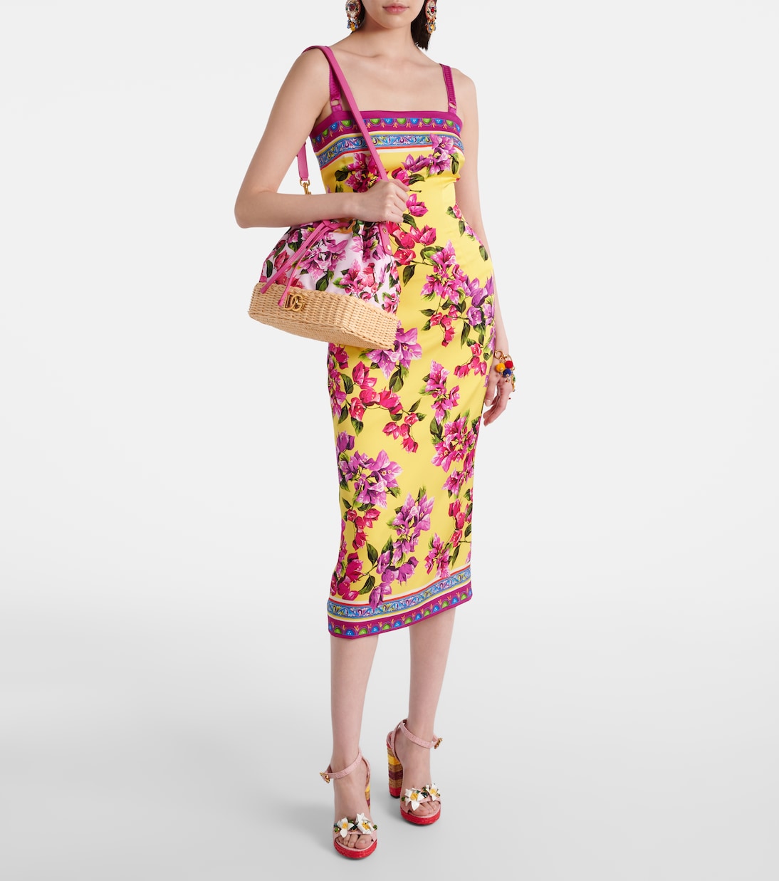 Abito midi Taormina in misto seta con stampa floreale | Dolce&Gabbana